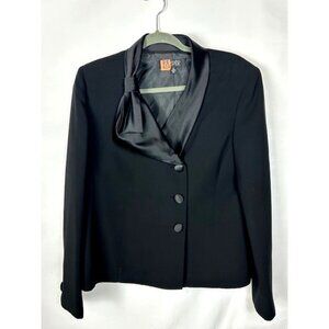 VTG KASPER Tuxedo Jacket Black V Neck Single Breasted Bow Women's size Large EUC